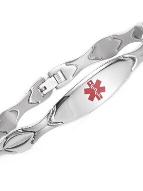 NEW! Medical Alert ID Stainless Steel Silver Link Bracelet ~ Engraved DIABETES